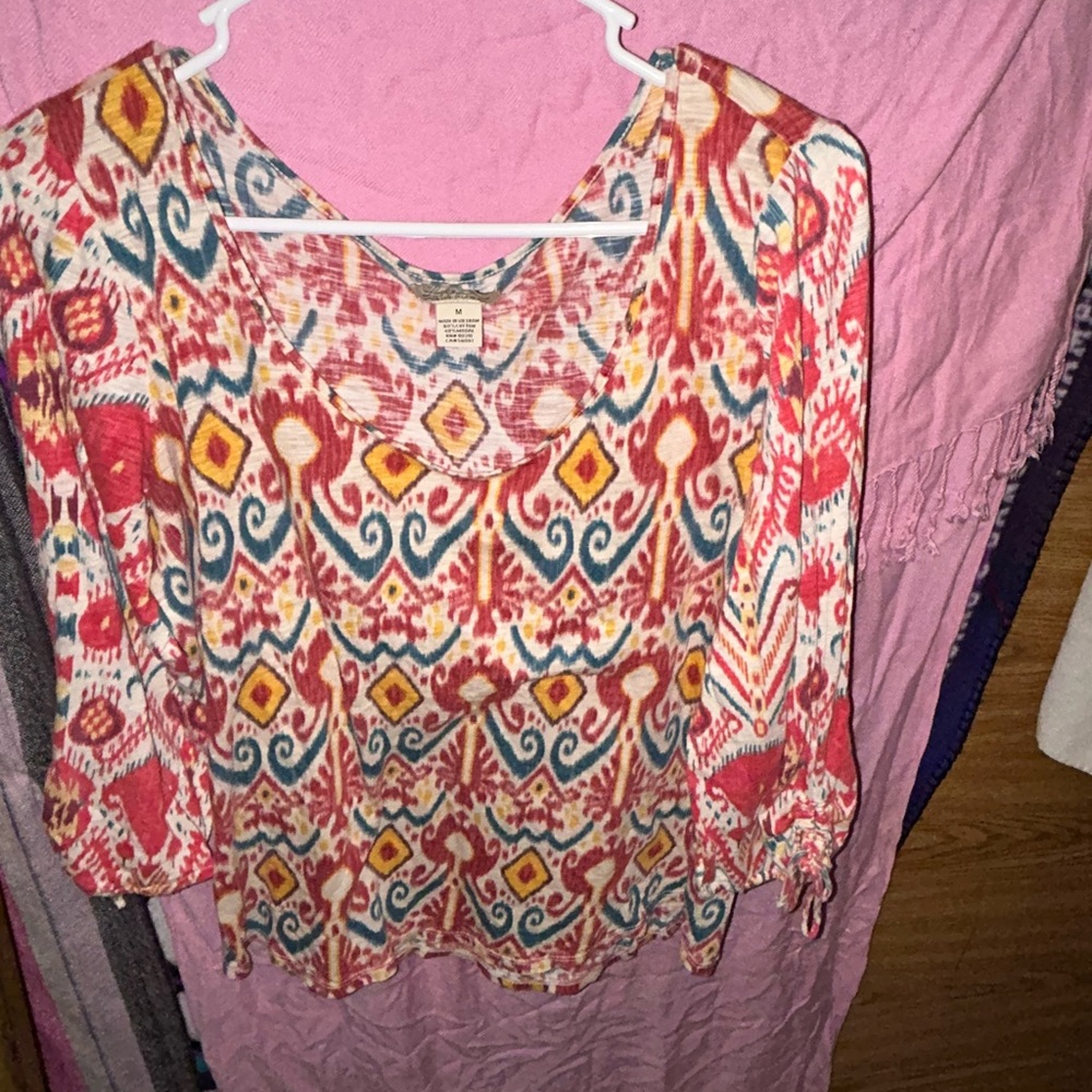 Lucky Brand Red and Blue Patterned Blouse
